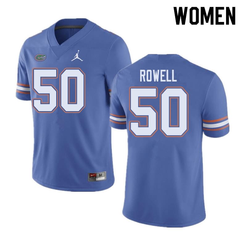 Women's NCAA Florida Gators Tanner Rowell #50 Stitched Authentic Jordan Brand Blue College Football Jersey XRG5765HD